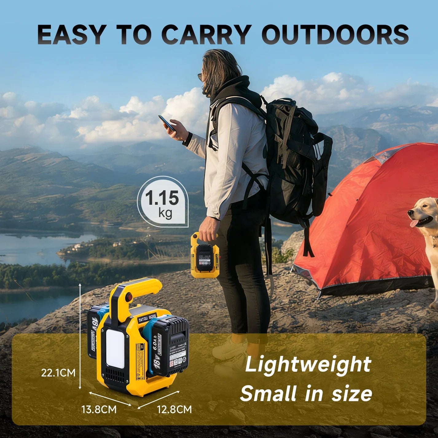 DATOUBOSS 500W Portable Mul-Function Inverter, Mul AC/DC outputs, dual battery slots, 500lm LED.