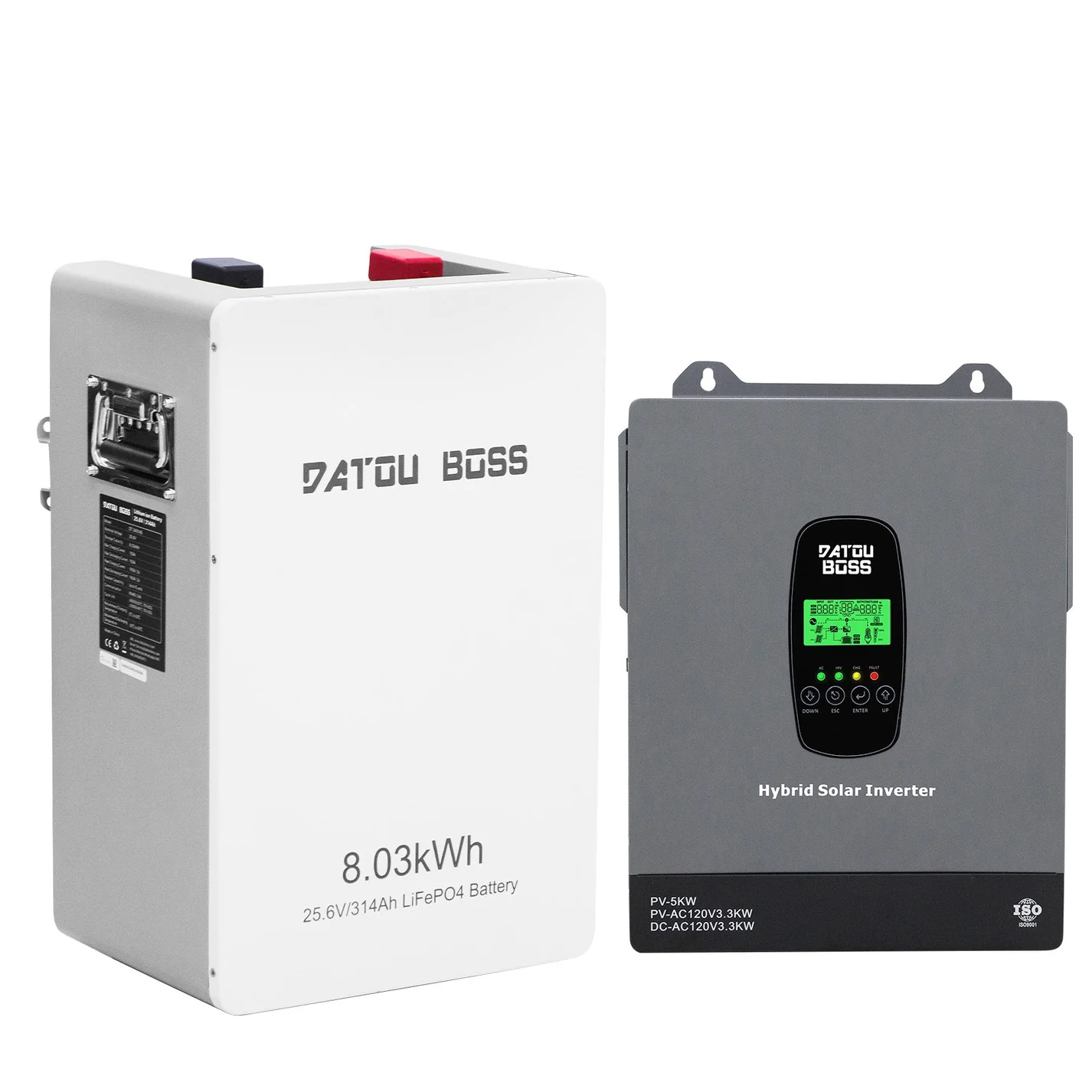 DATOUBOSS 24V 3300W Hybrid Solar Inverter + 8kWh 314Ah LiFePO4 Battery (150A BMS), 150A MPPT, Bluetooth Mobile App Control, On-Grid Compatible for Home Backup & Off-Grid Systems