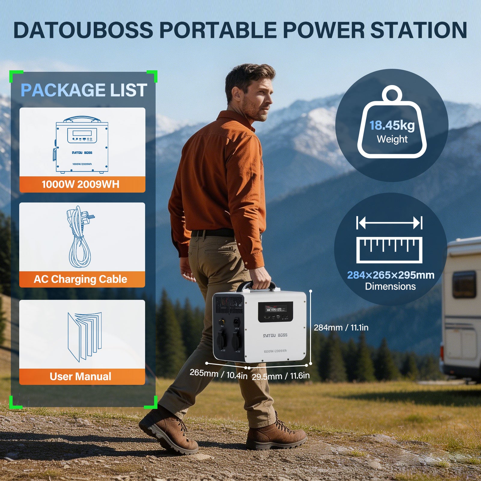 DATOUBOSS Power Station: 1000W Hybrid Inverter +2009wh Capacity LiFePO4 Battery