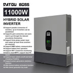 DATOUBOSS 11KW hybrid inverter, 48V to 220/230V, 150A MPPT, BMS protection, lightning protection. Multi-battery compatibility