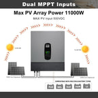 DATOUBOSS 11KW hybrid inverter, 48V to 220/230V, 150A MPPT, BMS protection, lightning protection. Multi-battery compatibility