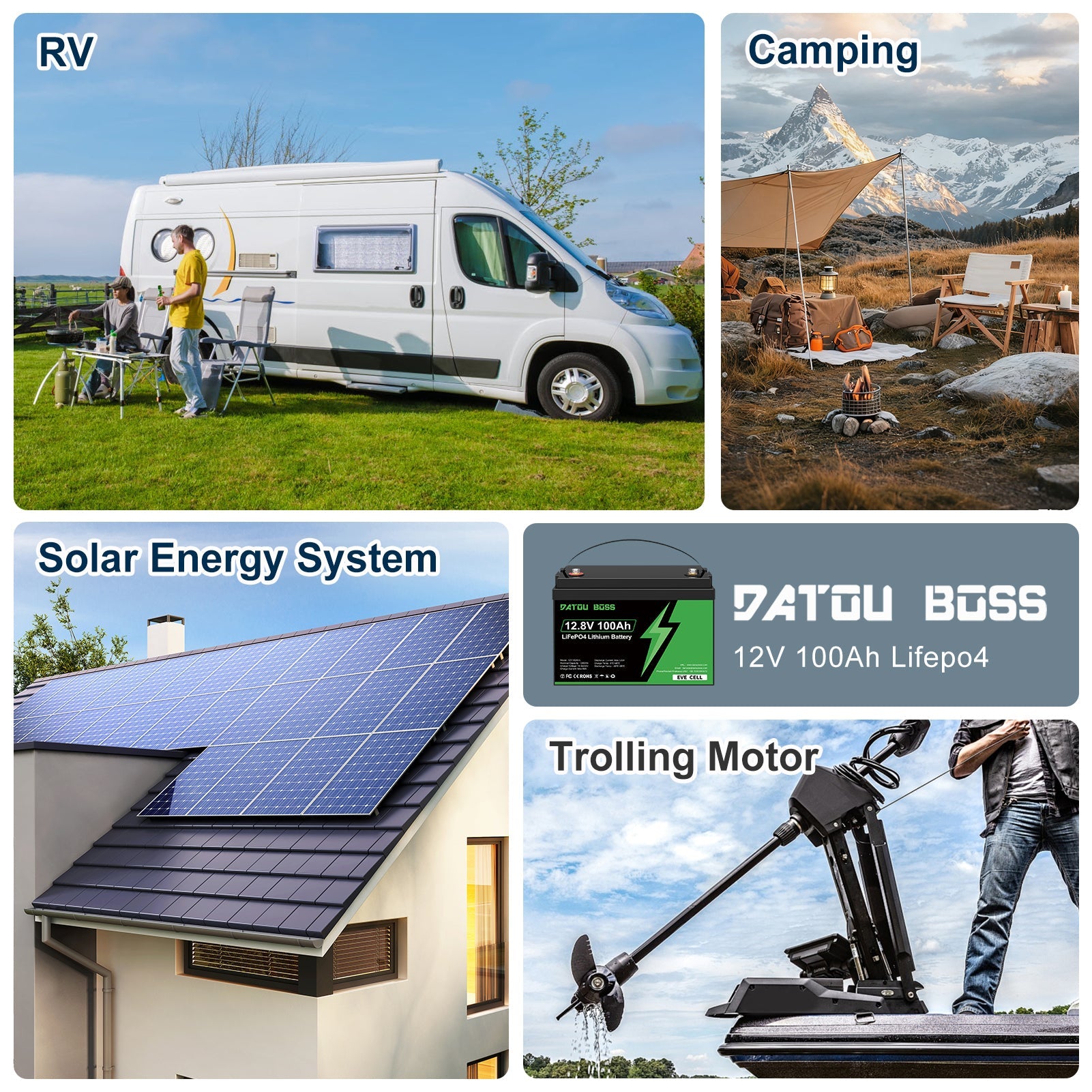 DATOUBOSS 12V 100Ah LiFePO4 Lithium-Batterie mit 100A BMS Deep Cycle Batterie für Wohnmobil Solar-Heimsystem (EVE Batteriezellen) Zweitbild