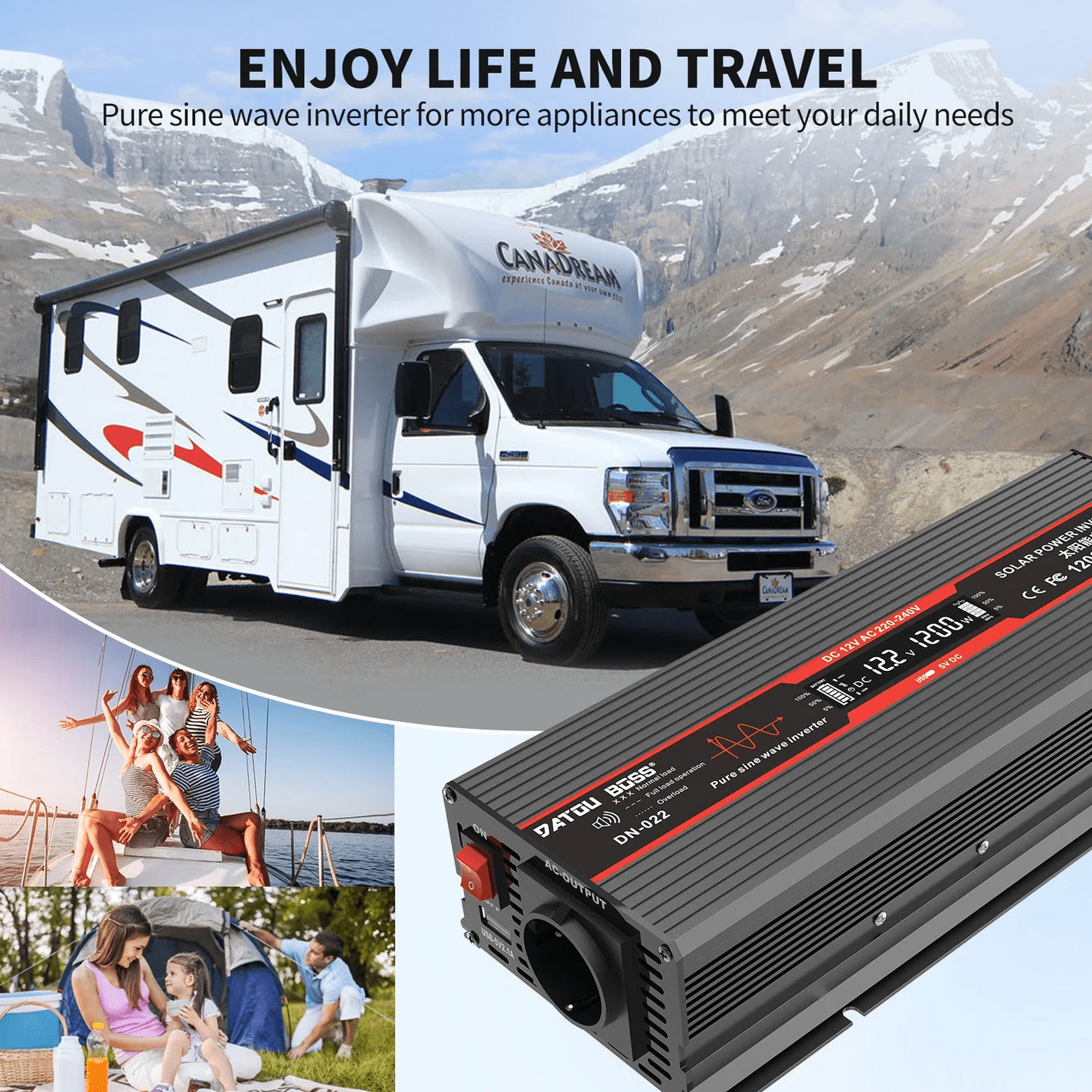 DATOUBOSS 12V 100Ah LiFePO4 Battery with 100A BMS and 1200W Pure Sine Wave Inverter 12V to 230V, 2500W Peak Power, USB, LED Display, EU Socket for RV, Home Backup and Outdoor Camping - Xdatou | Rechargeable Lifepo4 Batteries Voltage Converters Inverter