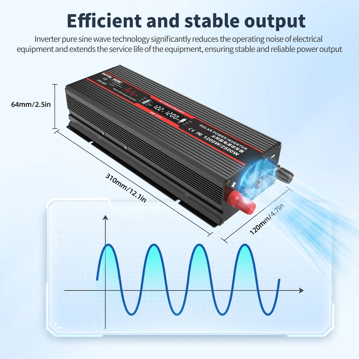 DATOUBOSS 12V 100Ah LiFePO4 Battery with 100A BMS and 1200W Pure Sine Wave Inverter 12V to 230V, 2500W Peak Power, USB, LED Display, EU Socket for RV, Home Backup and Outdoor Camping - Xdatou | Rechargeable Lifepo4 Batteries Voltage Converters Inverter