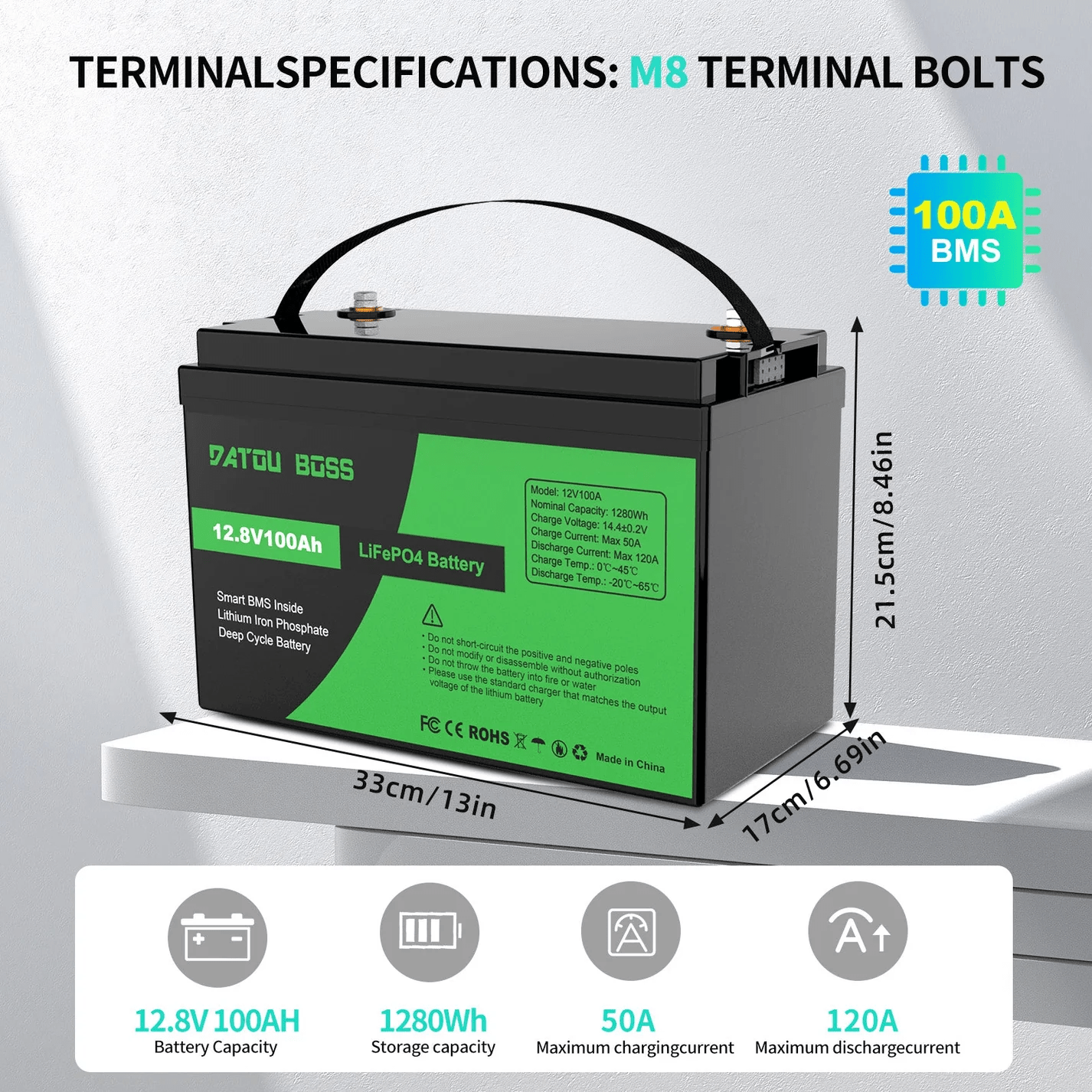 DATOUBOSS 12V 100Ah LiFePO4 Battery with 100A BMS and 1200W Pure Sine Wave Inverter 12V to 230V, 2500W Peak Power, USB, LED Display, EU Socket for RV, Home Backup and Outdoor Camping - Xdatou | Rechargeable Lifepo4 Batteries Voltage Converters Inverter