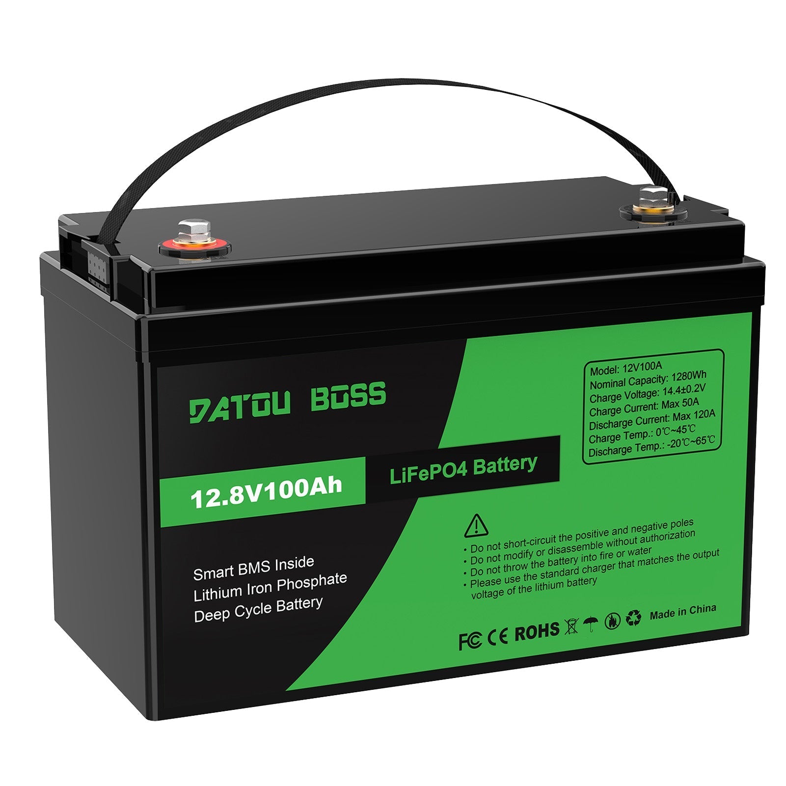 DATOUBOSS 12V 100Ah LiFePO4 Lithium Battery with 100A BMS Deep Cycle Battery for RV Solar Home System Main image