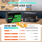 DATOUBOSS 12V 100Ah LiFePO4 Battery &12V 15A charger with activation function,100A BMS 6000+ Cycle for RV Solar Home System