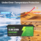 DATOUBOSS 12V 324Ah LiFePO4 Battery | 200A Smart BMS | Bluetooth & Low-Temp Protection | 15000 Cycles for RV, Solar - Xdatou