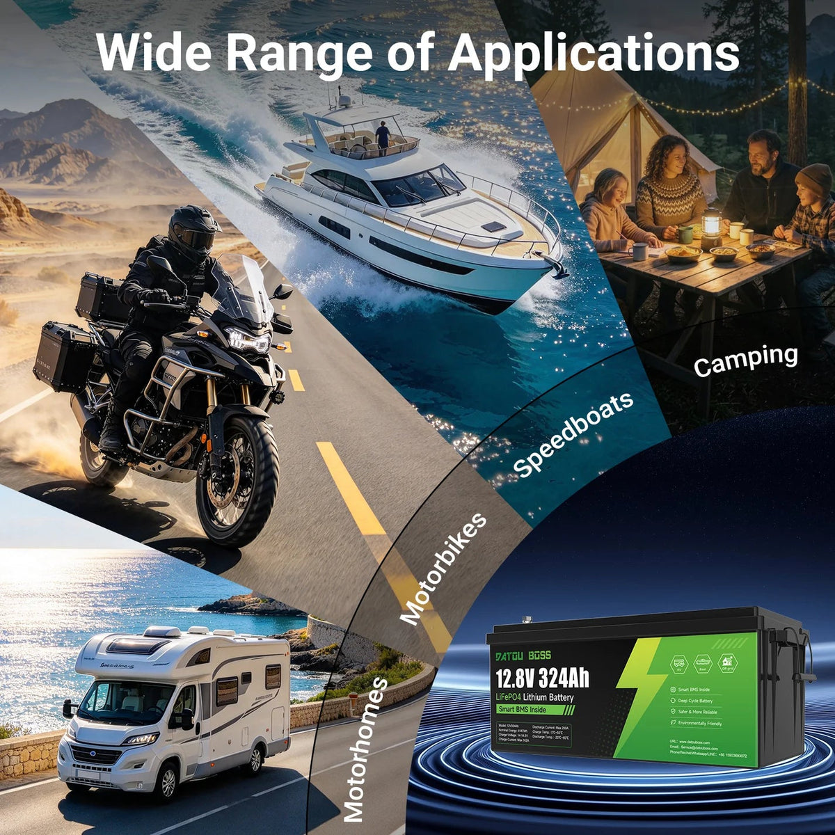 DATOUBOSS 12V 324Ah LiFePO4 Battery | 200A Smart BMS | Bluetooth & Low-Temp Protection | 15000 Cycles for RV, Solar - Xdatou