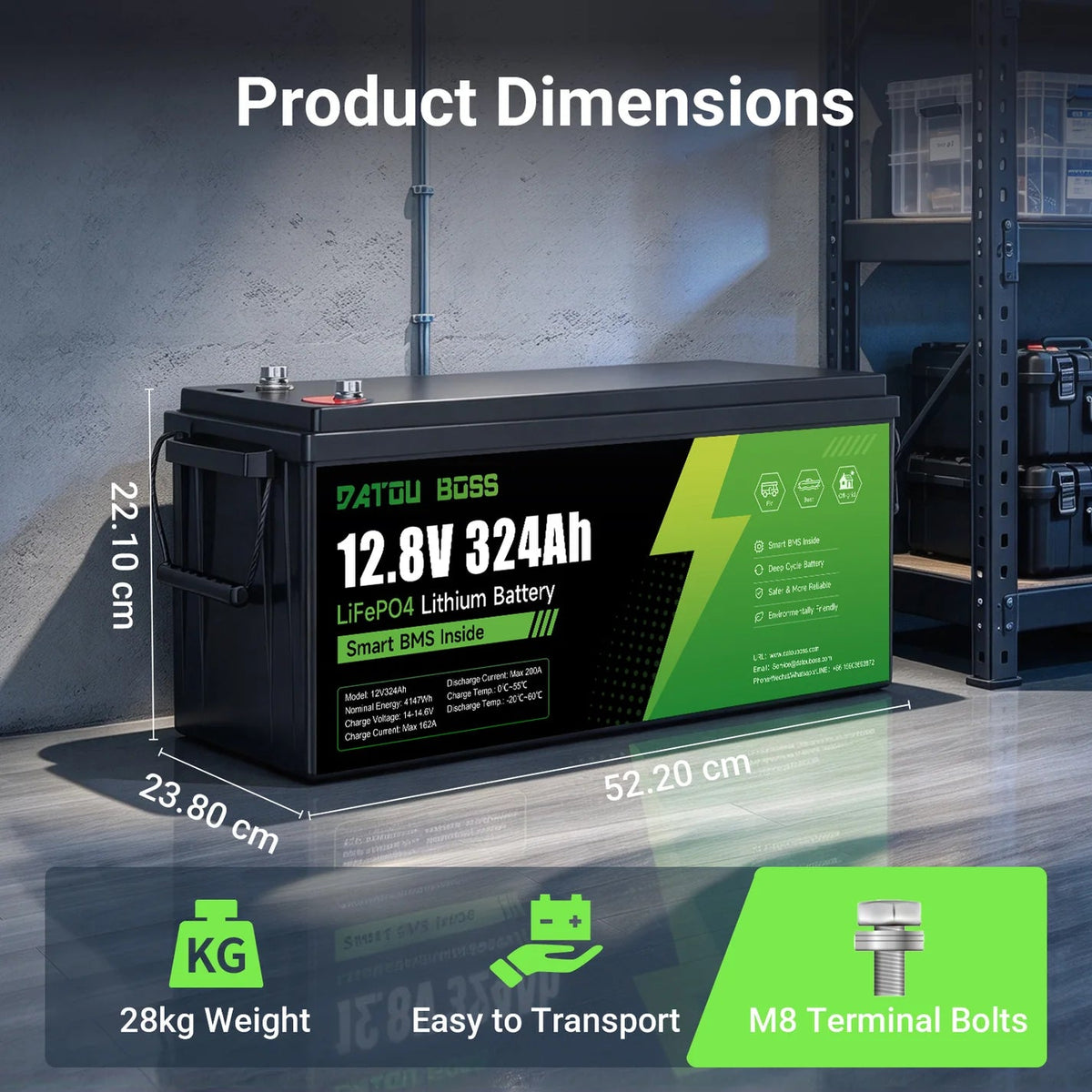DATOUBOSS 12V 324Ah LiFePO4 Battery | 200A Smart BMS | Bluetooth & Low-Temp Protection | 15000 Cycles for RV, Solar - Xdatou