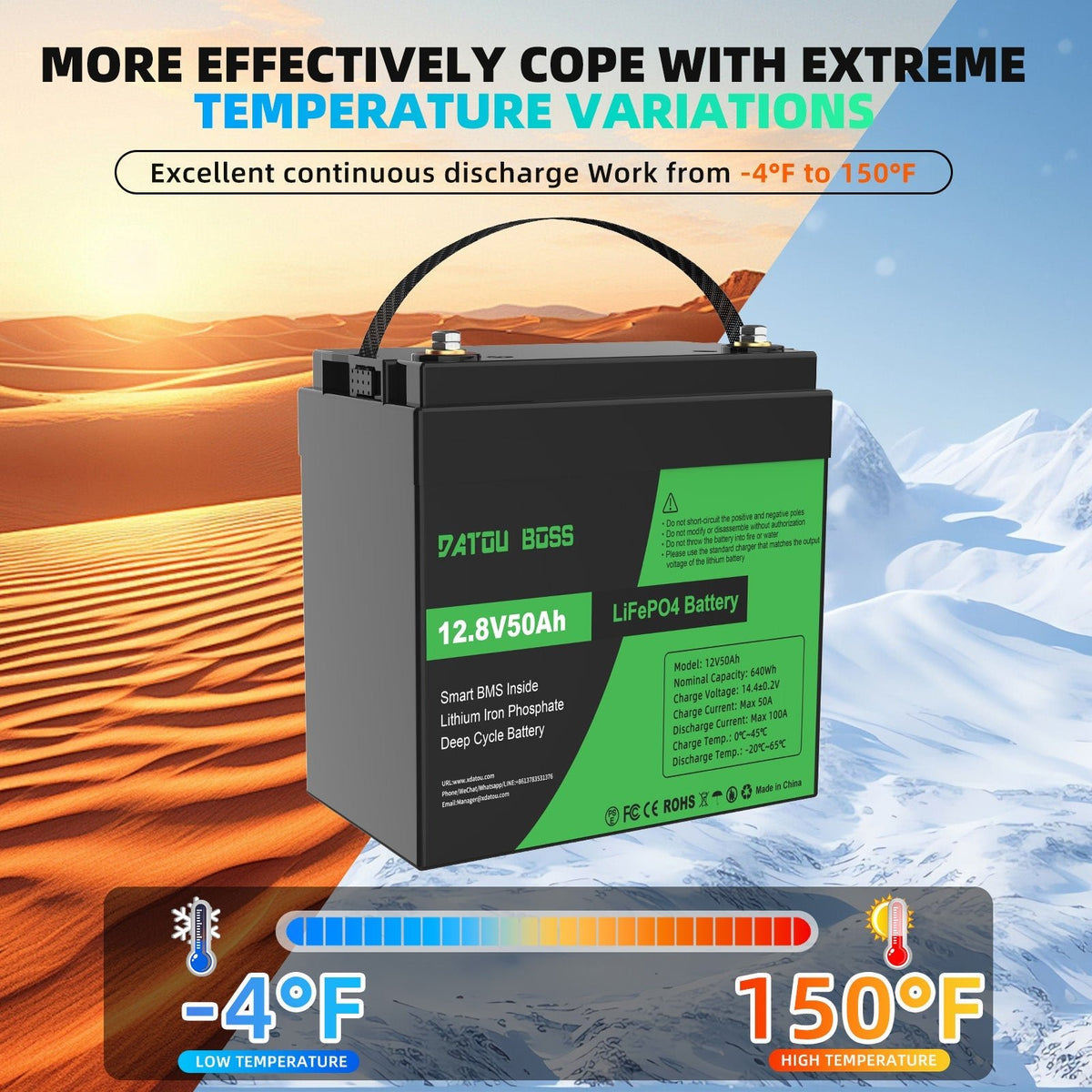DATOUBOSS 12V 50Ah LiFePO4 Lithium Battery 50A BMS. use in RVs, solar, and home  energy storage solution.