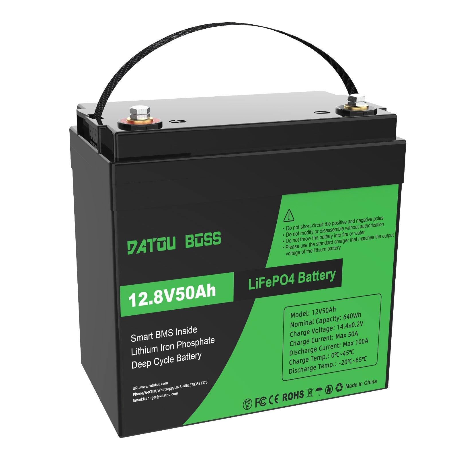 DATOUBOSS 12V 50Ah LiFePO4 Lithium Battery 50A BMS. use in RVs, solar, and home  energy storage solution.