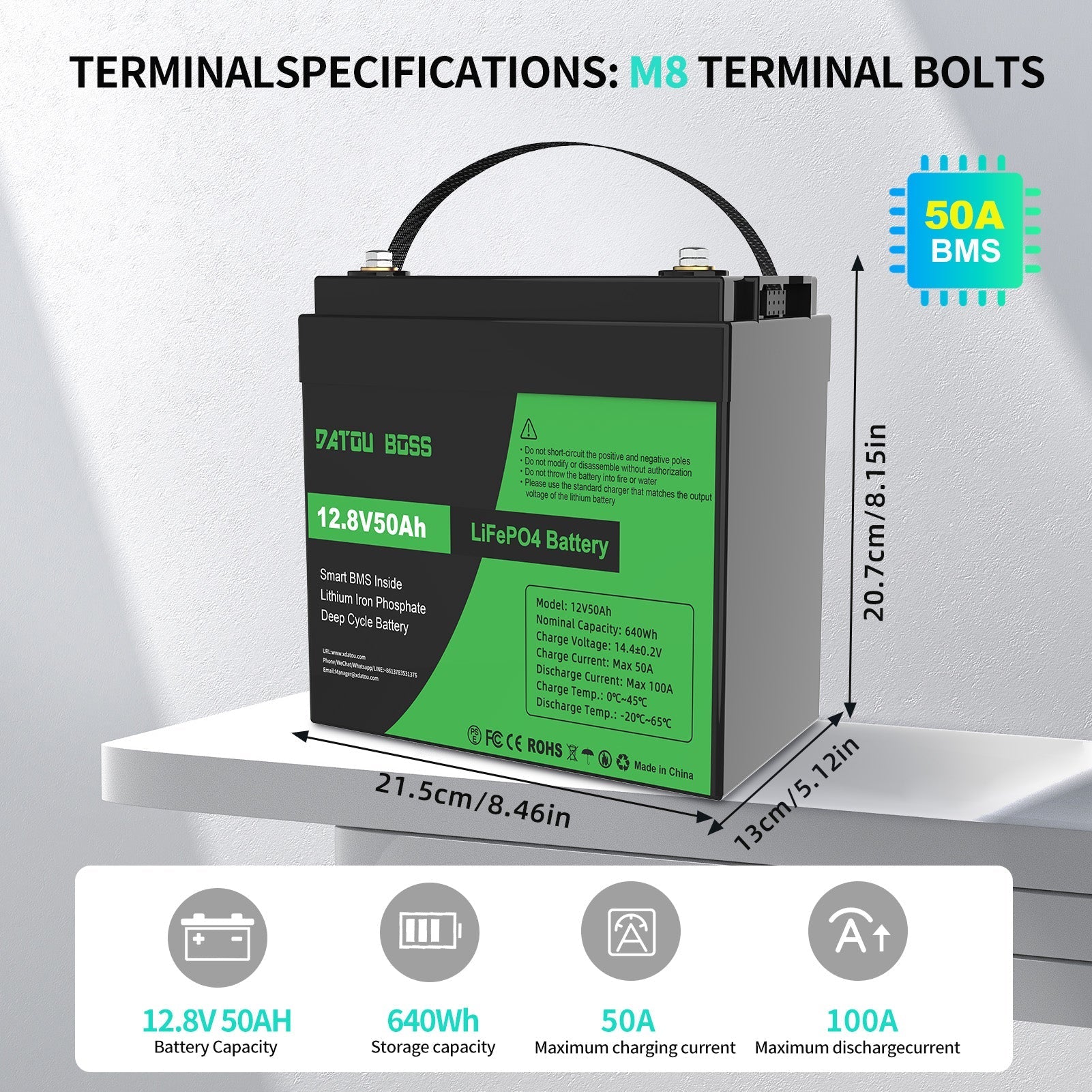 DATOUBOSS 12V 50Ah LiFePO4 Lithium Battery 50A BMS. use in RVs, solar, and home  energy storage solution.