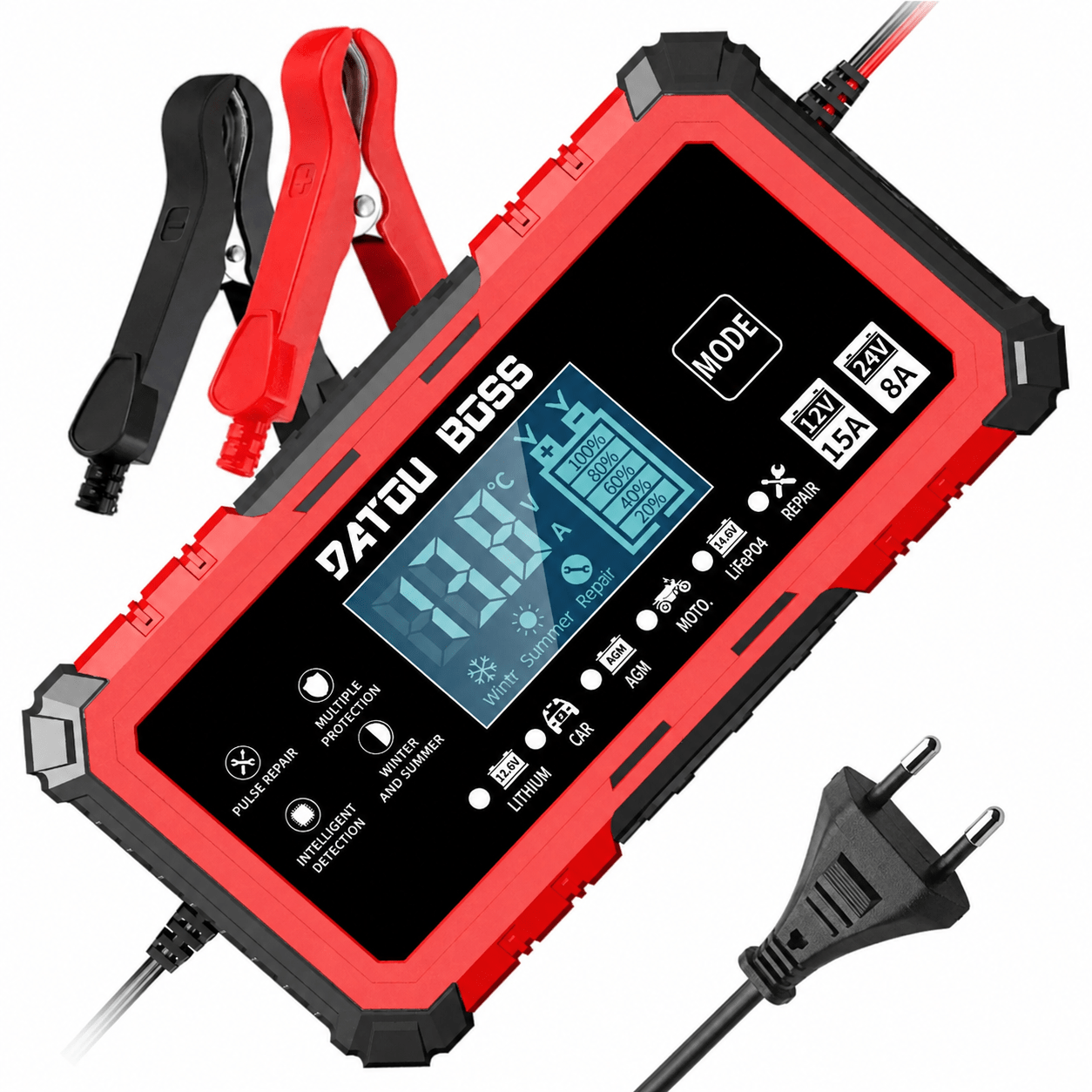 DATOUBOSS 12V15A-24V8 Output Smart Battery Charger (EU Standard), Suitable for 12V/24V Battery. - Xdatou | Rechargeable Lifepo4 Batteries Voltage Converters Inverter Main image