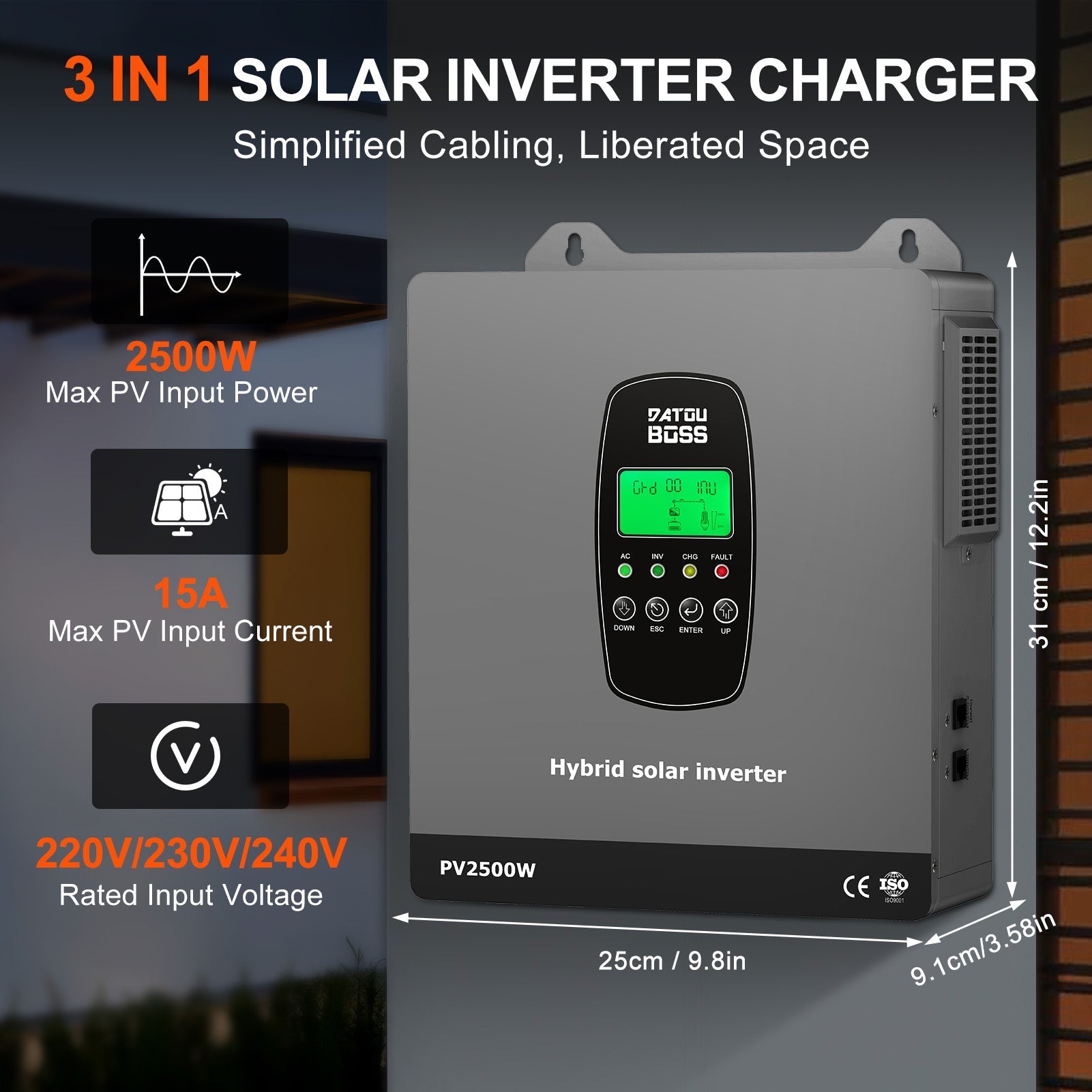 DATOUBOSS 12V–230V Hybrid Inverter 1800W & 1.28KWh 100Ah LiFePO4 Battery for Off-Grid Solar System Secondary image
