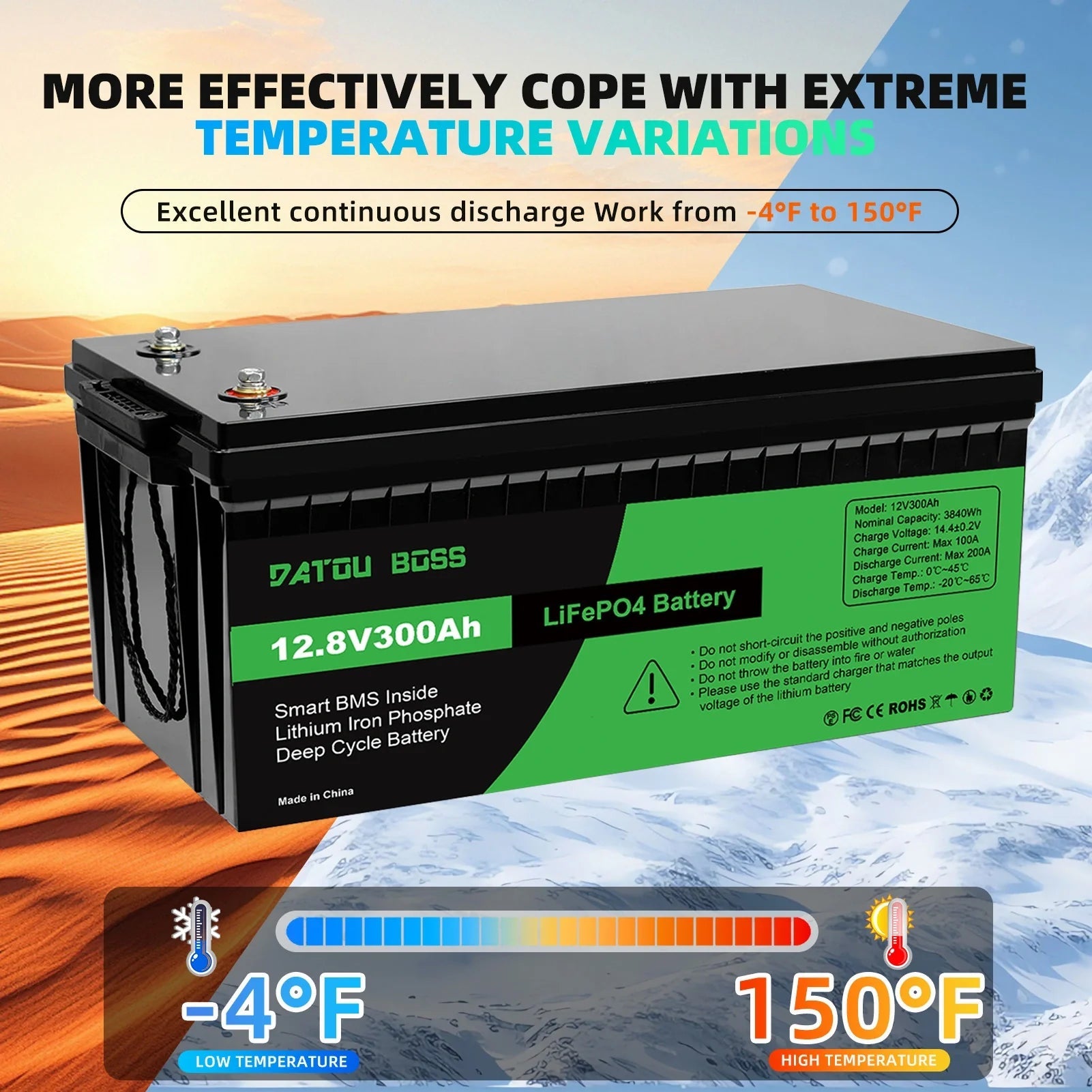 DATOUBOSS 1800W Hybrid Inverter + 12V 300Ah LiFePO4 battery kit. Ideal for RV, solar systems, and home backup power