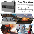 DATOUBOSS 1500W Pure Sine Wave Inverter with 3000W peak power. Features EU sockets, USB ports, for home, cars, and trucks.