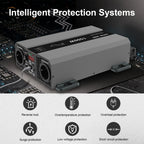 DATOUBOSS 1500W Pure Sine Wave Inverter with 3000W peak power. Features EU sockets, USB ports, for home, cars, and trucks.