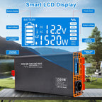 DATOUBOSS 1500W Pure Sine Wave Inverter with 3000W peak power. with EU socket, LCD screen, Type-C USB port for motor car RV