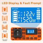 DATOUBOSS 1500W Pure Sine Wave Inverter with 3000W peak power. with EU socket, LCD screen, Type-C USB port for motor car RV