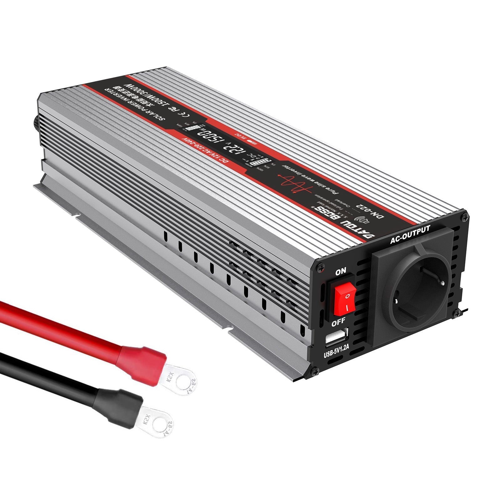 DATOUBOSS 1500W Pure Sine Wave Inverter with 3000W peak power. EU sockets, USB ports, LED display, for home car and truck etc Main image