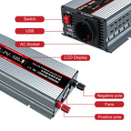 DATOUBOSS 1500W Pure Sine Wave Inverter with 3000W peak power. EU sockets, USB ports, LED display, for home car and truck etc