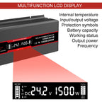 DATOUBOSS 1500W Pure Sine Wave Inverter, 3000W peak power. EU sockets, USB ports, and LED display for house, cars, trucks.