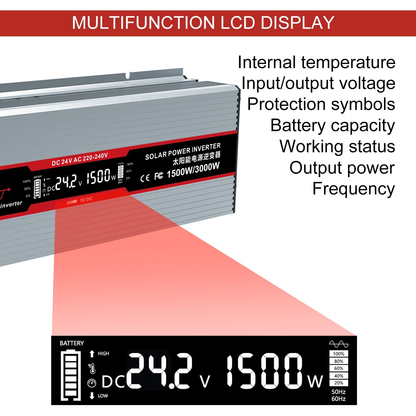 DATOUBOSS 1500W Pure Sine Wave Inverter with 3000W peak power. EU sockets, USB ports, LED display, for home car and truck etc
