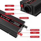 DATOUBOSS 1500W Pure Sine Wave Inverter, 3000W peak power. EU sockets, USB ports, and LED display for house, cars, trucks.