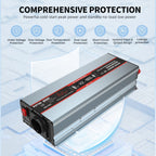 DATOUBOSS 1800W Pure Sine Wave Inverter, 12V to 230V AC Car Power Converter, Peak Power 3600W with EU Sockets, USB Ports and LED Display for Household Appliances, Car, Caravan, Truck - Xdatou