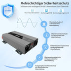 DATOUBOSS 2000W Pure Sine Wave Inverter with 4000W peak power, 12V-230V, with EU sockets, USB ports,  for home, cars, trucks.