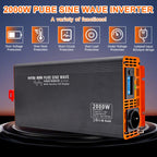 DATOUBOSS 2000W Pure Sine Wave Inverter,4000W peak power. EU socket, screen, Type-C USB port, for home car RV and appliances.