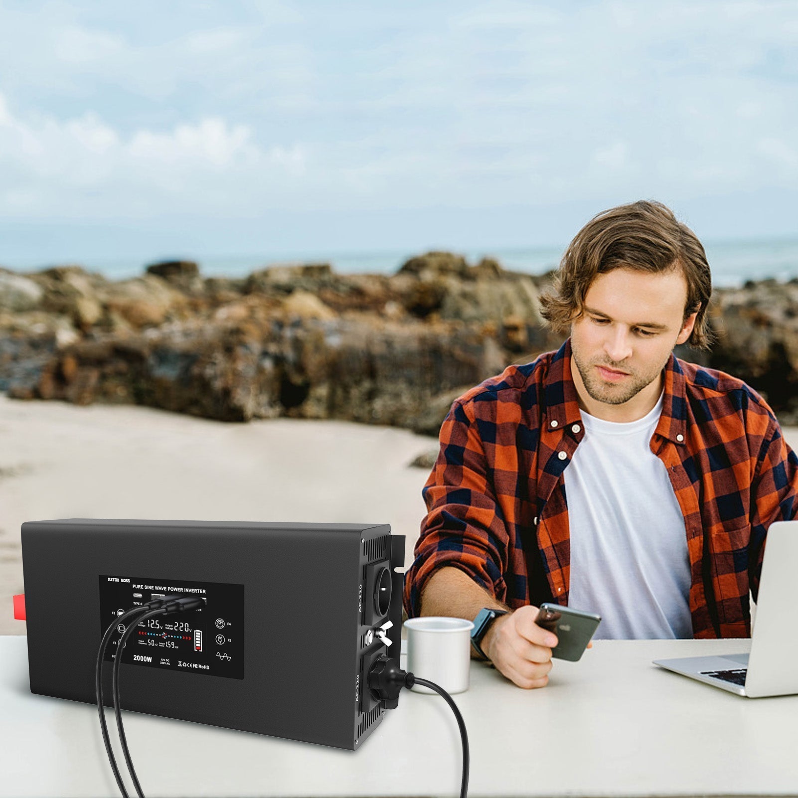 DATOUBOSS 2000W Pure Sine Wave Inverter, 12V to 230V, Peak Power 4000W, with remote control for Car home RV outdoor etc