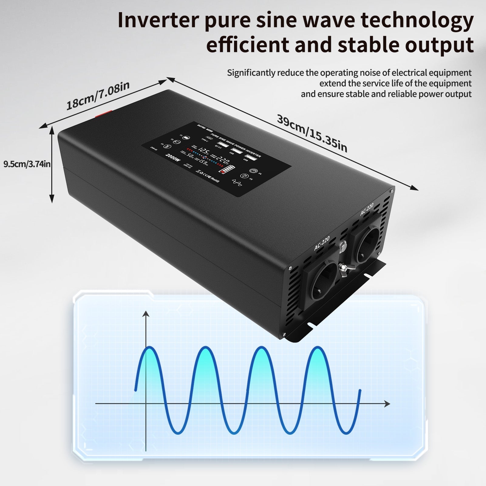 DATOUBOSS 2000W Pure Sine Wave Inverter, 12V to 230V, Peak Power 4000W, with remote control for Car home RV outdoor etc