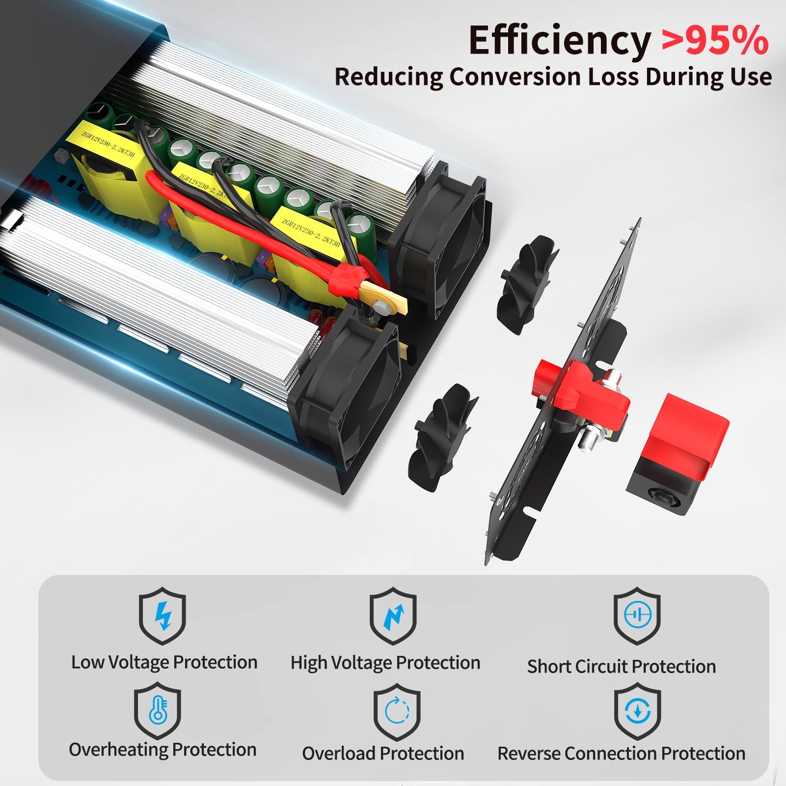 DATOUBOSS 2000W Pure Sine Wave Inverter, 24V to 230V, Peak Power 4000W, with Remote Control, for RV home car and motor etc