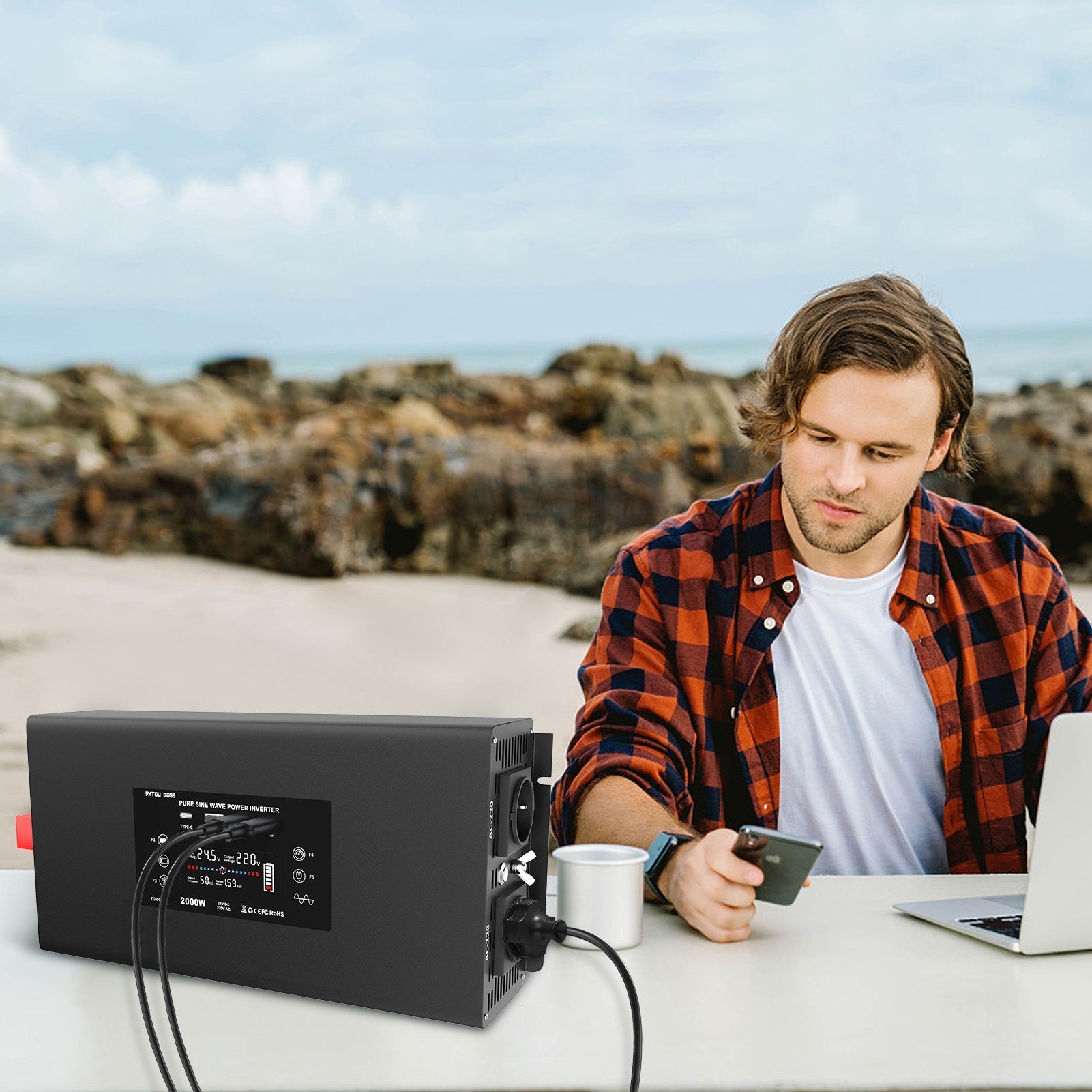 DATOUBOSS 2000W Pure Sine Wave Inverter, 24V to 230V, Peak Power 4000W, with Multiple output ports, for RV home car etc