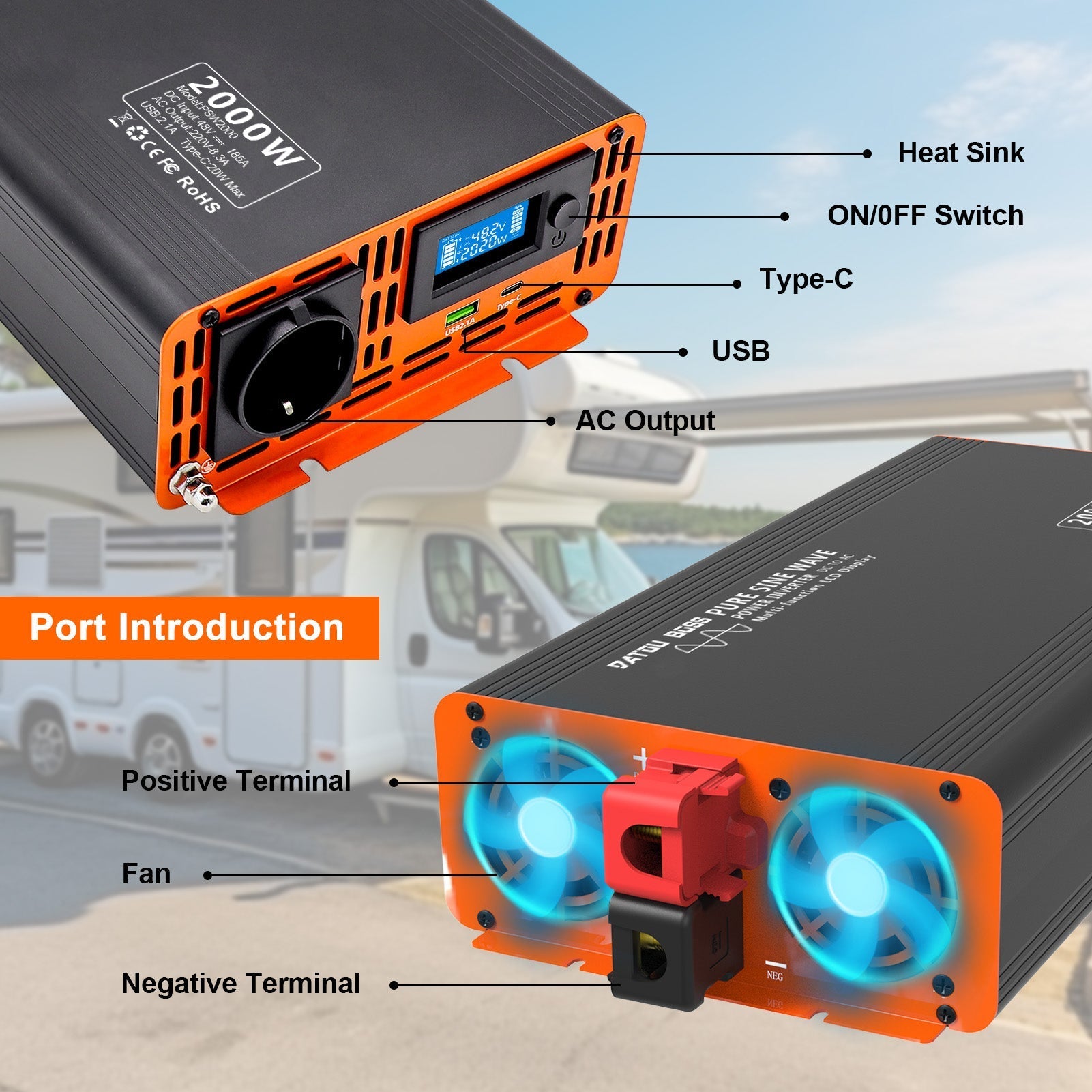 DATOUBOSS 2000W Pure Sine Wave Inverter, 48V to 230V, Peak Power 4000W for House Motor Car Truck Secondary image