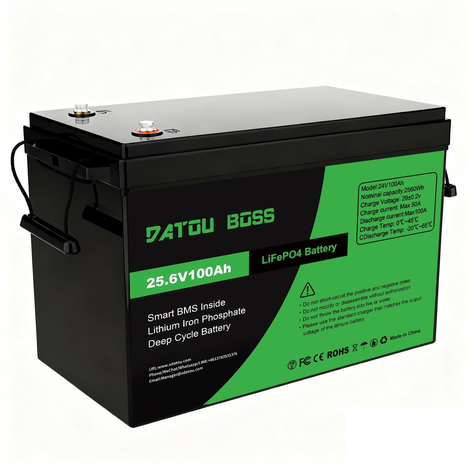 DATOUBOSS 24V 100Ah Lithium LiFePO4 Battery with 100A BMS Deep Cycle Battery for DIY Motorhome Solar Home System - Xdatou | Rechargeable Lifepo4 Batteries Voltage Converters Inverter Main image