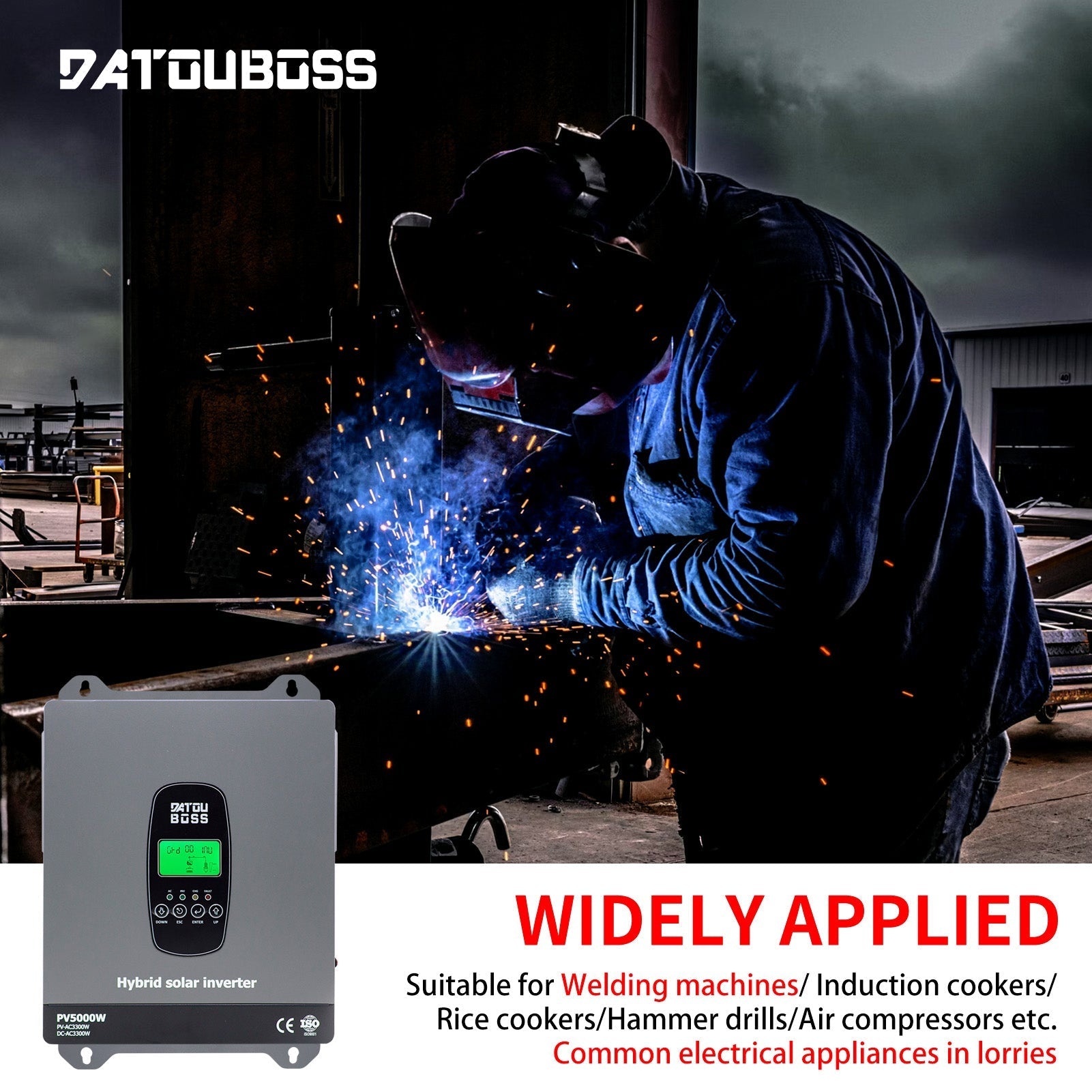 DATOUBOSS 24V 3.3kW 2.56kWh Solar Home Storage Backup Off Grid Kit 100Ah LiFePO4 (2x12V100Ah) + 3300W Hybrid Inverter 150A MPPT Pure Sine Wave, On Grid, 24V DC to 220/230V AC, BMS Protection System, for RV Solar Home System - Xdatou | Rechargeable Lifepo4 Batteries Voltage Converters Inverter