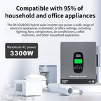 DATOUBOSS 24V 3.3kW 2.56kWh Solar Home Storage Backup Off Grid Kit 100Ah LiFePO4 (2x12V100Ah) + 3300W Hybrid Inverter 150A MPPT Pure Sine Wave, On Grid, 24V DC to 220/230V AC, BMS Protection System, for RV Solar Home System - Xdatou | Rechargeable Lifepo4 Batteries Voltage Converters Inverter