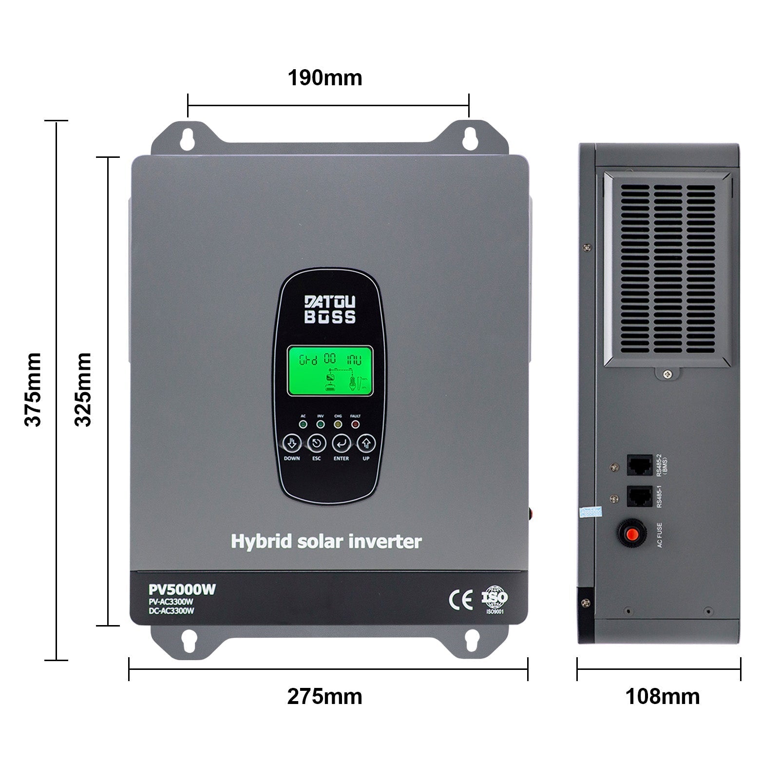 DATOUBOSS 24V 3.3KW 2.56KWh Solar Home Storage Backup Off Grid Kit 100Ah LiFePO4 (2x12V100Ah) + 3300W Hybrid Inverter 150A MPPT Pure Sine Wave, On Grid, 24V DC to 220/230V AC, BMS Protection System, for RV Solar Home System Secondary image