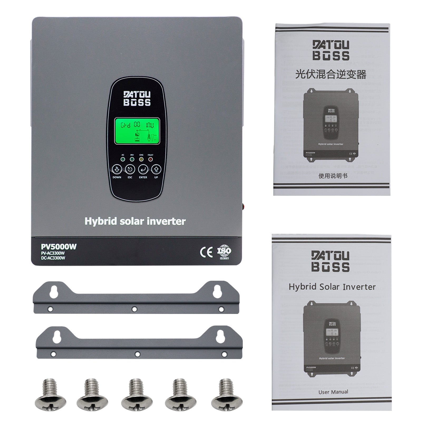 DATOUBOSS 24V 3.3kW 7.68kWh Solar Home Storage Backup Off Grid Kit 300Ah LiFePO4 (2x12V300Ah) + 3300W Hybrid Inverter 150A MPPT Pure Sine Wave, 24V DC to 220/230V AC, BMS Protection System, for RV Solar Home System - Xdatou | Rechargeable Lifepo4 Batteries Voltage Converters Inverter