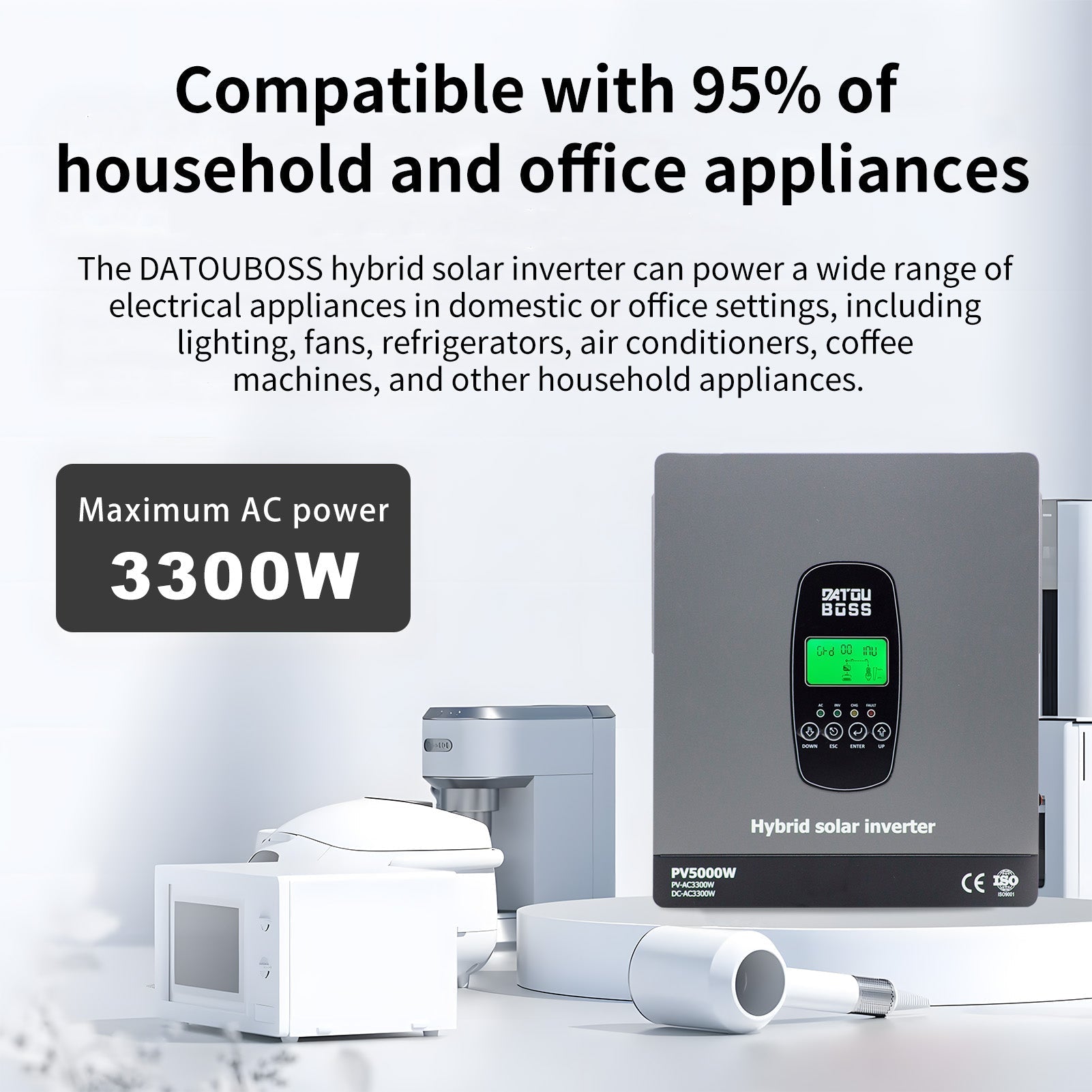DATOUBOSS 24V 3.3kW 7.68kWh Solar Home Storage Backup Off Grid Kit 300Ah LiFePO4 (2x12V300Ah) + 3300W Hybrid Inverter 150A MPPT Pure Sine Wave, 24V DC to 220/230V AC, BMS Protection System, for RV Solar Home System - Xdatou | Rechargeable Lifepo4 Batteries Voltage Converters Inverter