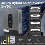 DATOUBOSS 24V 3kW Hybrid Invertr & 2.56kWh LiFePO4 Battery Combo Kit (2x12V100Ah), for outdoor camping and off-grid cabins.