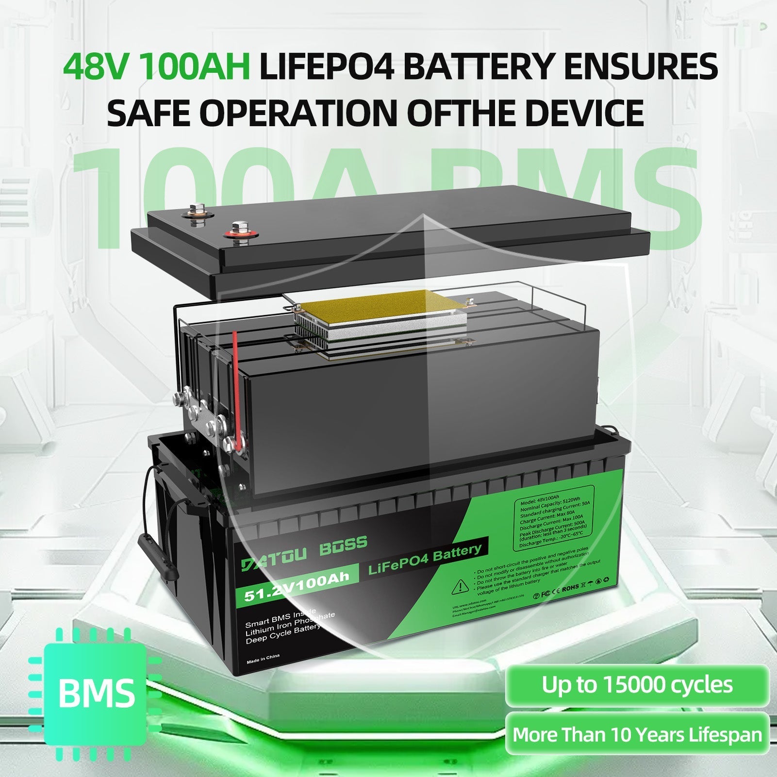 DATOUBOSS 48V 100Ah Lithium LiFePO4 Battery with 100A BMS Deep Cycle Battery for DIY RV Car Solar Home System - Xdatou | Rechargeable Lifepo4 Batteries Voltage Converters Inverter