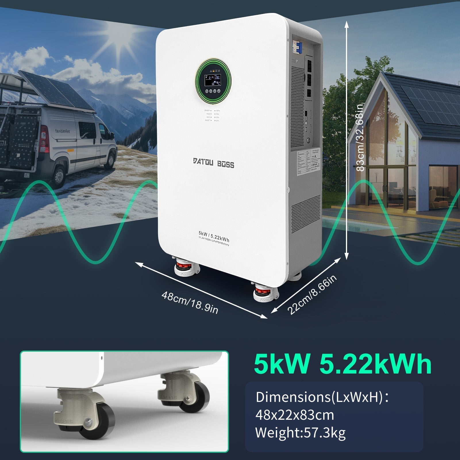 DATOUBOSS AIO System, 48V 5000W Hybrid Inverter & 102Ah LiFePO4 Battery  home energy storage solar system