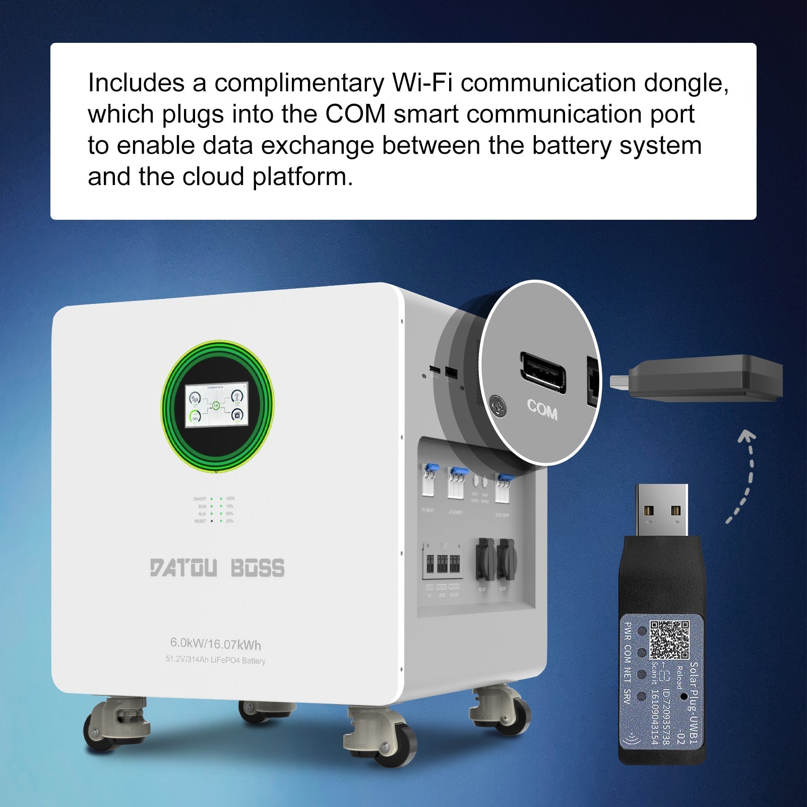 DATOUBOSS All in one System, 48V 6000W Hybrid Inverter+314Ah LiFePO4 Battery, for solar energy storage system