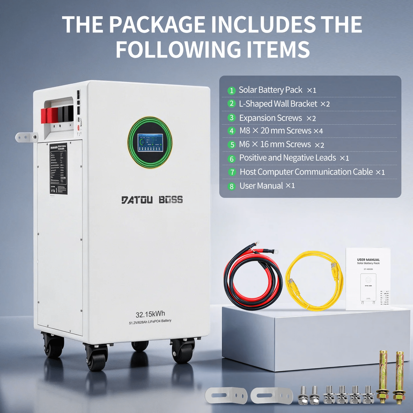 DATOUBOSS 48V 628Ah LiFePO4 Battery, 32kWh Solar Energy Storage System with 300A BMS, Metal Case with Wheels for Home Energy Storage, Solar, RV & Off-Grid Backup Power - Xdatou | Rechargeable Lifepo4 Batteries Voltage Converters Inverter