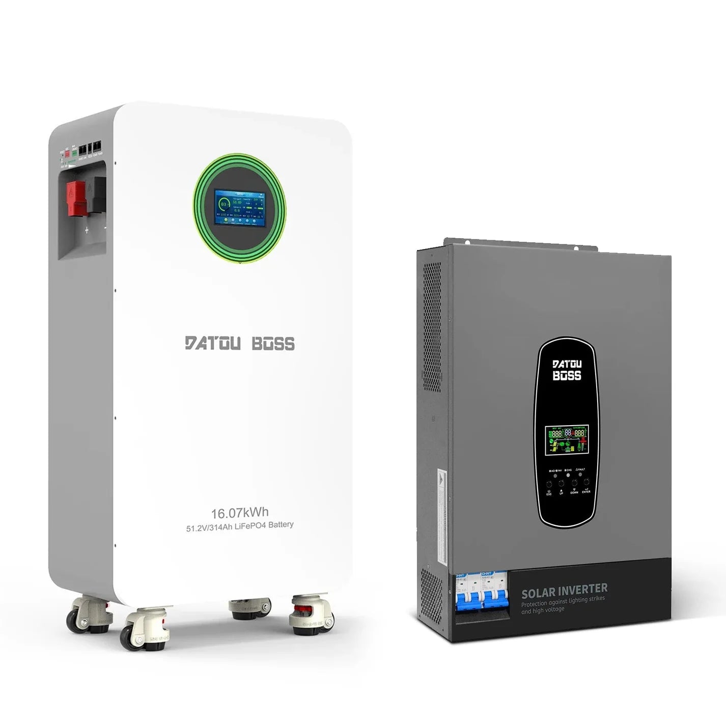 DATOUBOSS 48V 6200W Hybrid Solar Inverter + 16kWh 314Ah LiFePO4 Battery (210A BMS), 120A MPPT, 8500W PV Input, Lightning Protection for Home Backup & Off-Grid Systems
