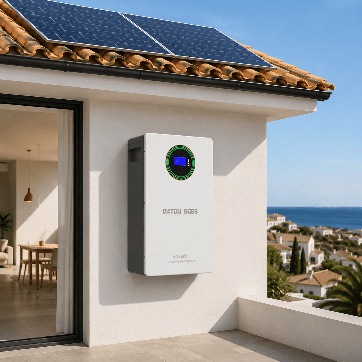 DATOUBOSS 51.2V 100Ah LiFePO4 Wall-Mounted Battery, 5.12kWh Deep Cycle Lithium Battery with 100A BMS, Solar Energy Storage System for Home, RV, Off-Grid & Backup Power - Xdatou | Rechargeable Lifepo4 Batteries Voltage Converters Inverter Main image